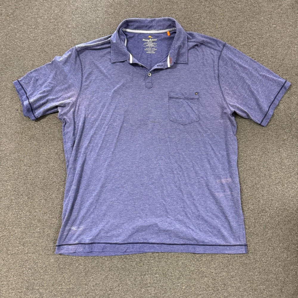 Tommy Bahama Polo Shirt Mens XL Blue Good Short Sleeve Pocket Modern Fit